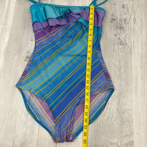 Vintage Sirena 1 Piece Striped Ruffle Removable Straps Retro Bathing Swim Suit - Picture 12 of 12